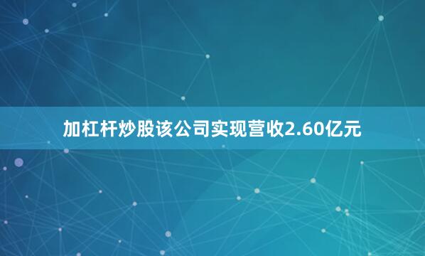 加杠杆炒股该公司实现营收2.60亿元